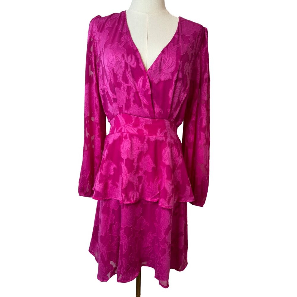 NWT Band Of The Free Large Fuchsia Pink Textured Long Sleeve Mini Dress - Picture 4 of 16